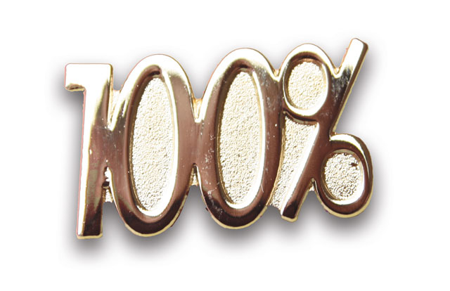 Gold 100% badge (pack of 5)