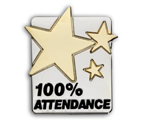 100% ATTENDANCE enamel badge (pack of 5) - Gold &amp; silver