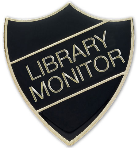 LIBRARY MONITOR badge black and gold (pack of 5)