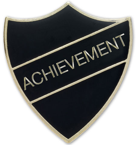 ACHIEVEMENT black and gold badge (pack of 5)