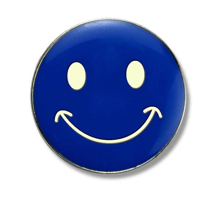 Blue Smiling face badge (pack of 5)