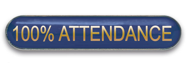 100% ATTENDANCE bar badge (pack of 5) - Blue