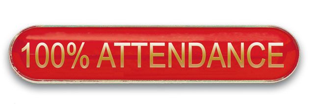 100% ATTENDANCE badge red (pack of 5)