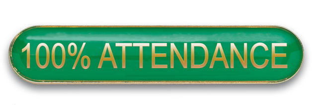 100% ATTENDANCE bar badge (pack of 5) - Green