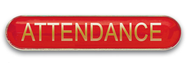ATTENDANCE badge red (pack of 5)
