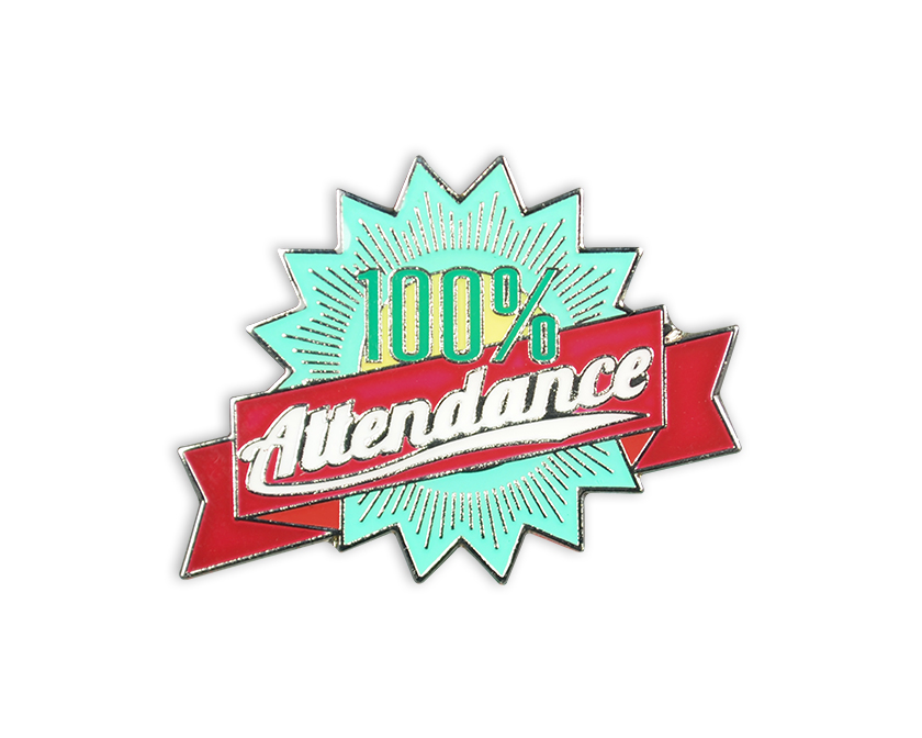100% ATTENDANCE retro badge (pack of 5)