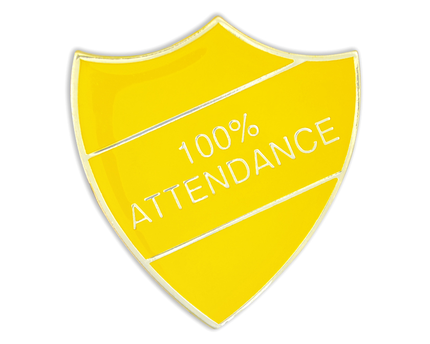 100% ATTENDANCE shield badge (pack of 5) - Yellow