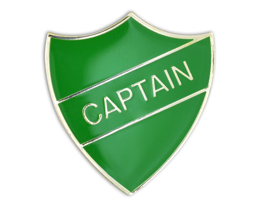 CAPTAIN green and gold badge (pack of 5)
