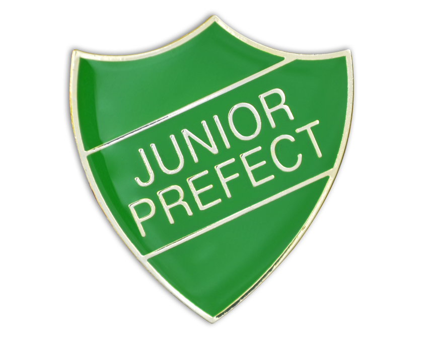 JUNIOR PREFECT badge green and gold (pack of 5)