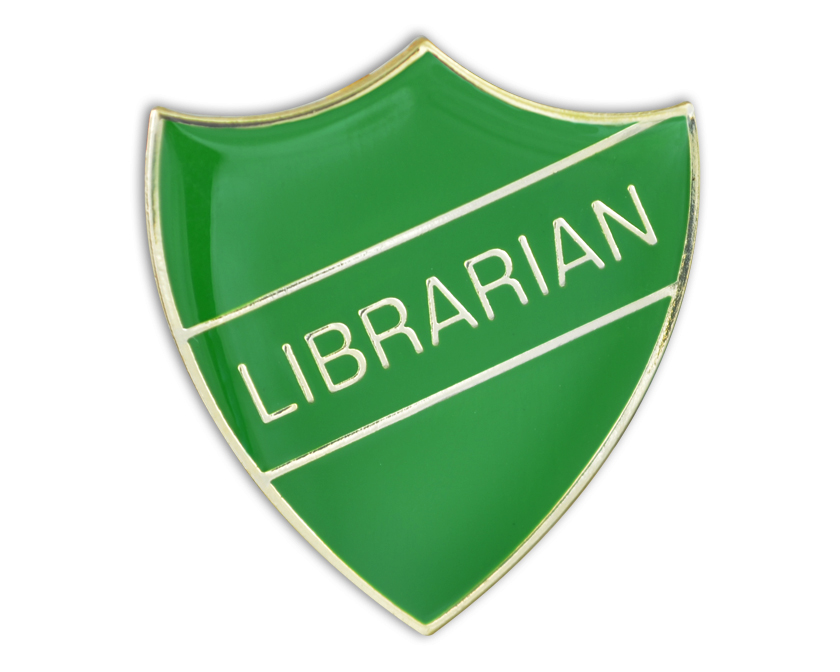 LIBRARIAN badge green and gold (pack of 5)