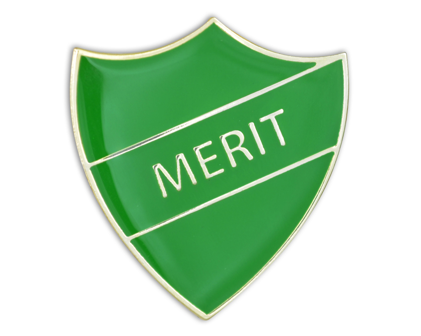 MERIT badge green and gold (pack of 5)