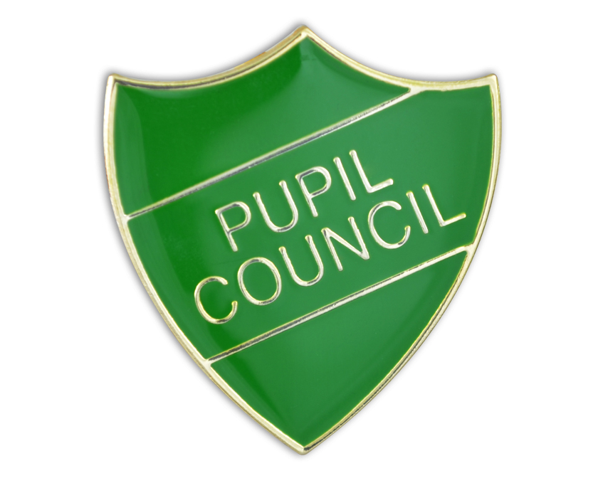 PUPIL COUNCIL badge green and gold (pack of 5)