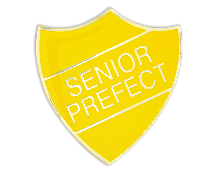 SENIOR PREFECT shield badge (pack of 5) - Yellow