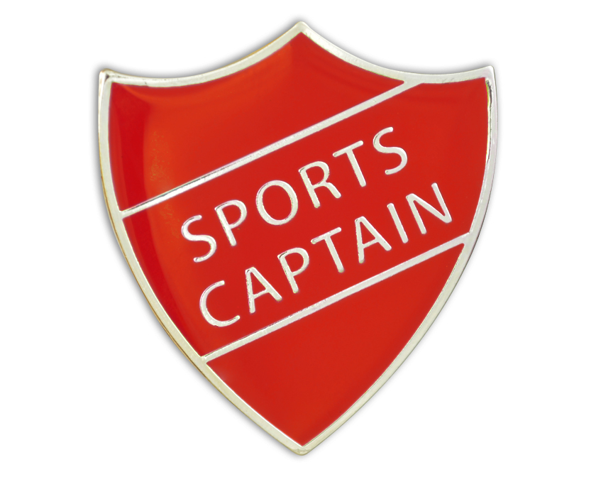 SPORTS CAPTAIN badge Red and gold Pack of 5