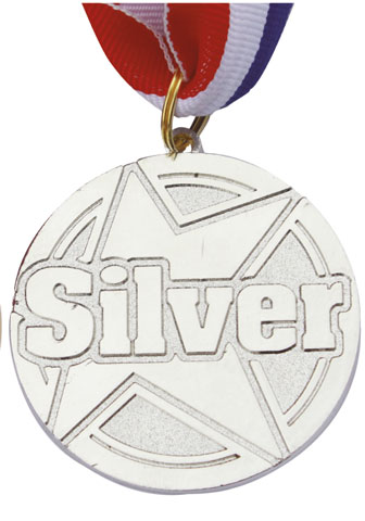 SILVER medal with neck ribbon