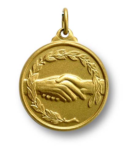 Gold handshake medal