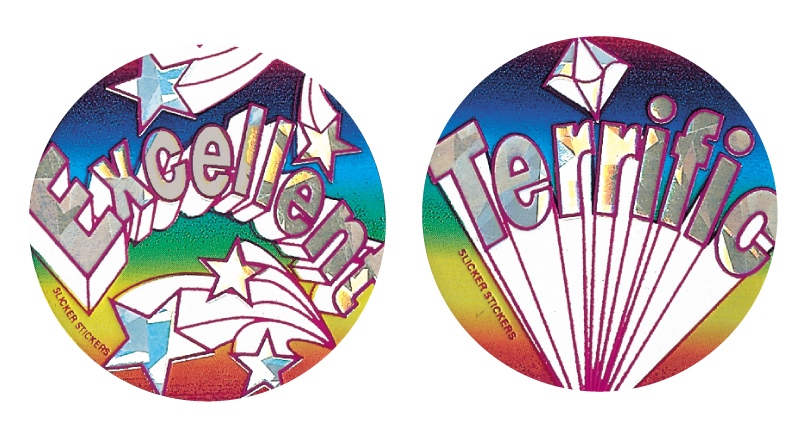 Holographic 'Excellent/terrific' sticker