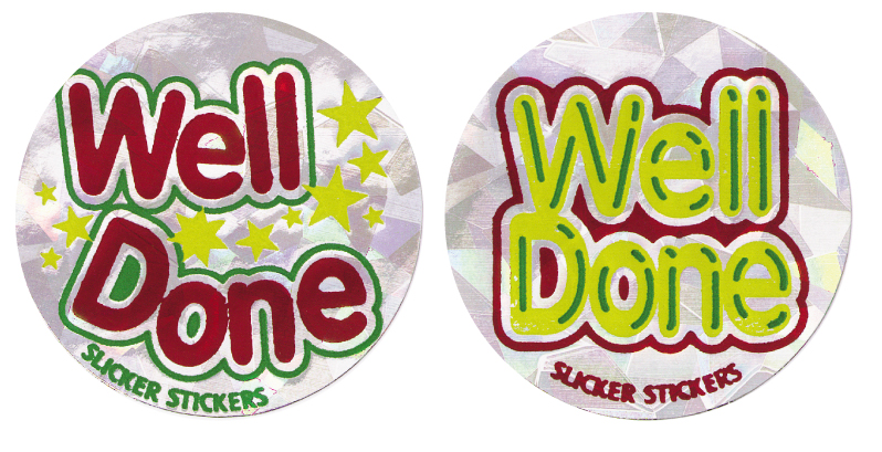 Holographic 'Well done' sticker