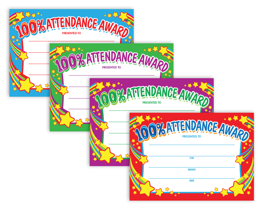 100% Attendance Award Certificates