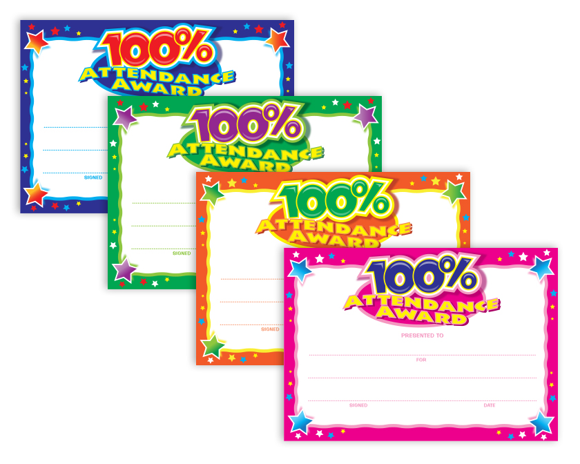 100% Attendance Award Certificates