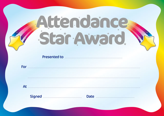 Metallic 'Attendance Star Award' certificate