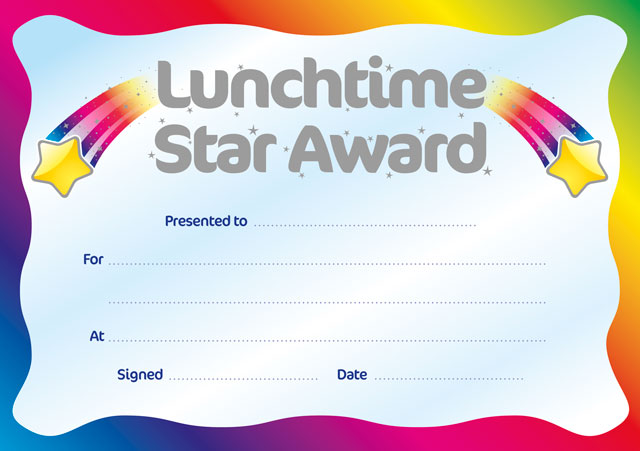 Metallic 'Lunchtime Star Award' certificate