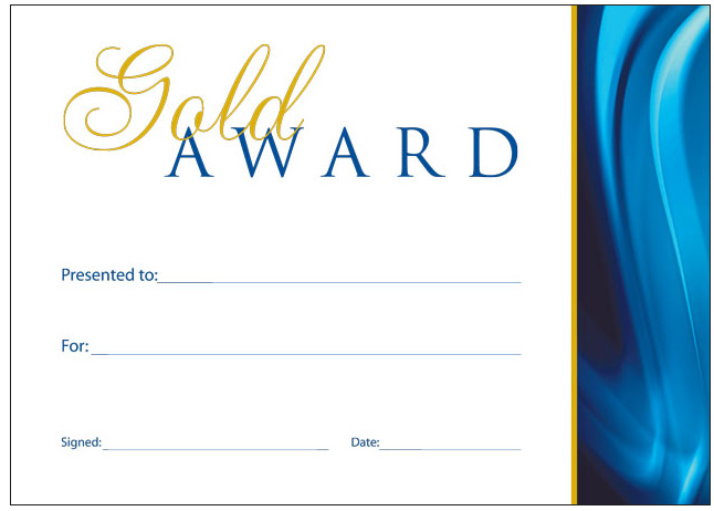 Gold Award certificate