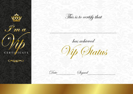 VIP Certificate with tear-off bookmark