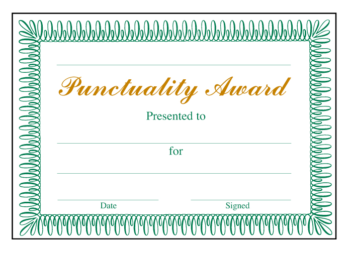 Punctuality Award' classic certificate