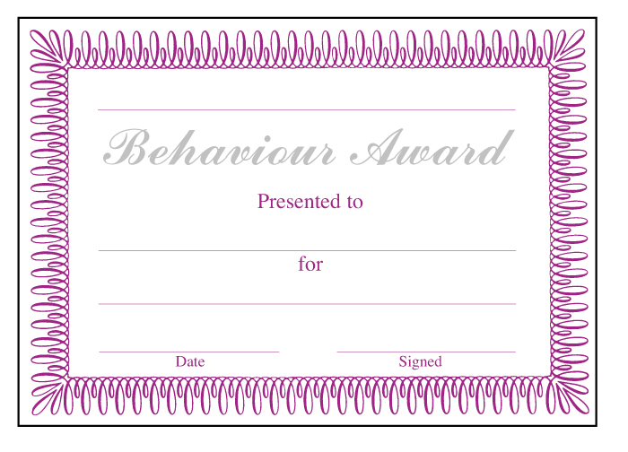 Behaviour Award' classic certificate