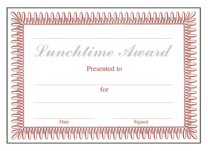 Lunchtime Award' classic certificate