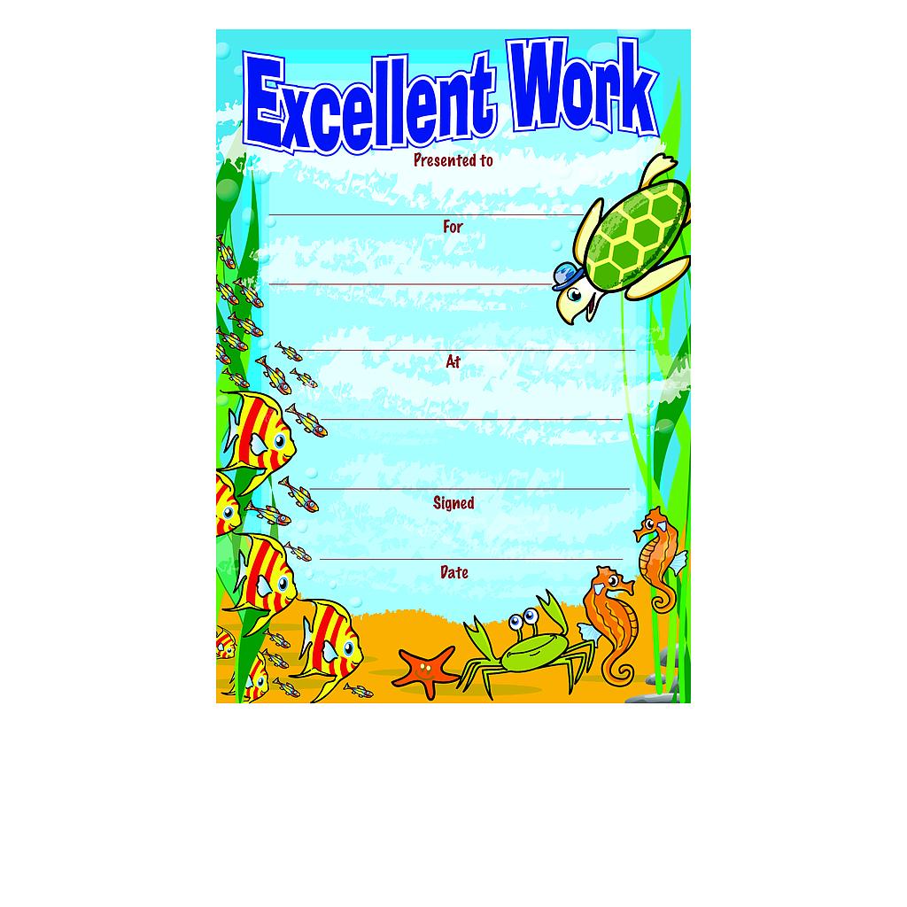 Excellent Work' certificate