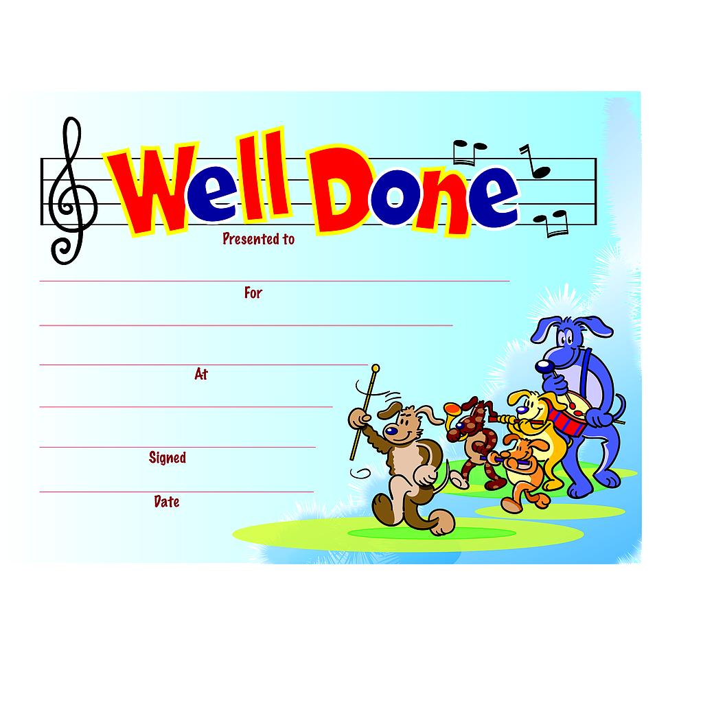 Well Done' animal band certificate