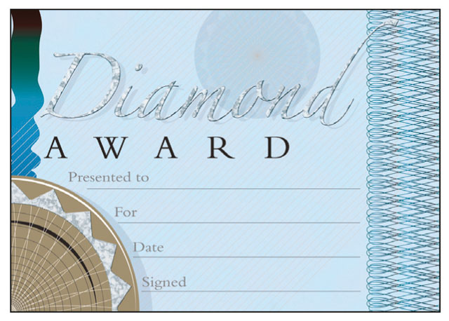 Diamond Award'  banknote style certificate