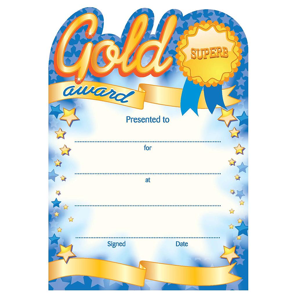 Gold Award' shaped certificate