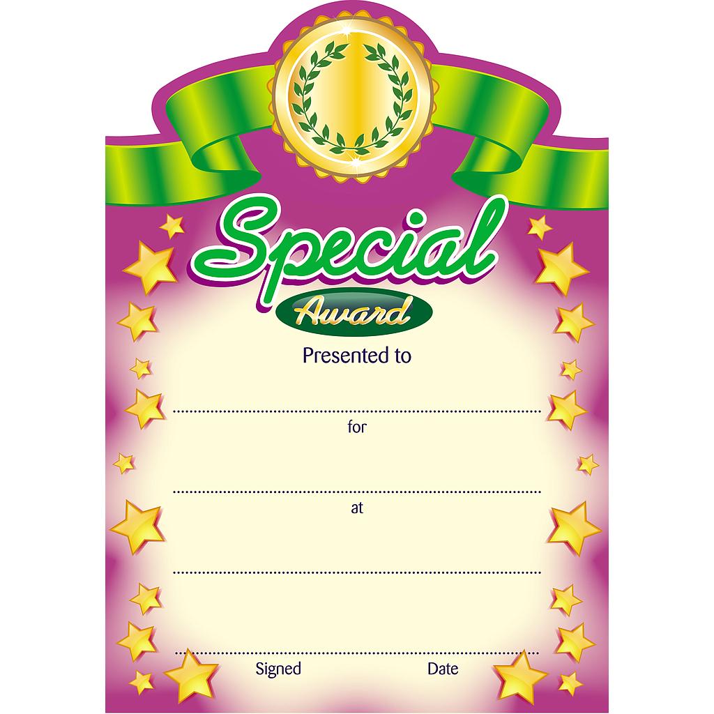 Special Award' shaped certificate
