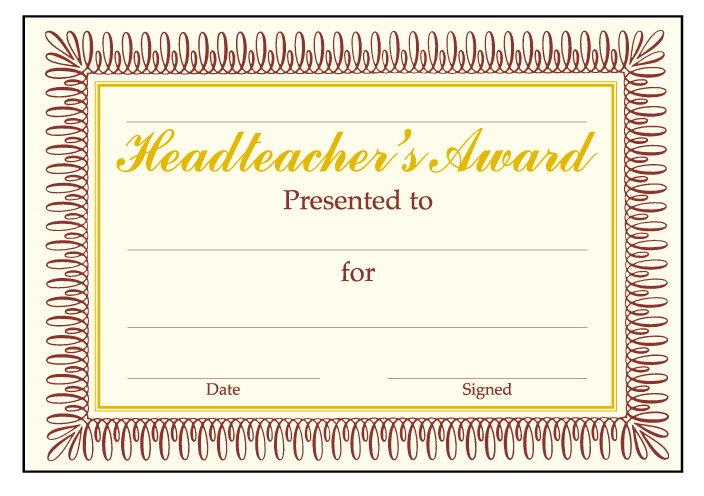 Headteacher's Award classic certificate