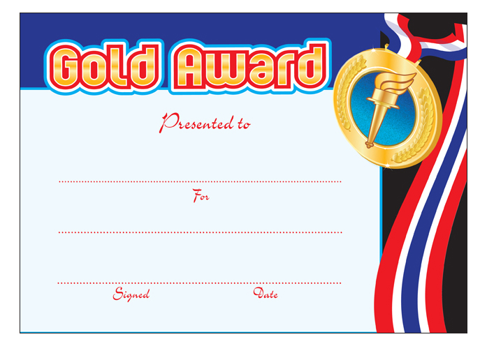 Gold Award' Olympic certificate