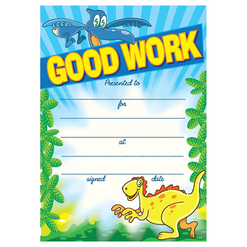 Good Work' dinosaurs certificate