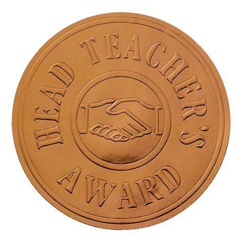 Metallic 'Headteacher's Award' embossed sticker