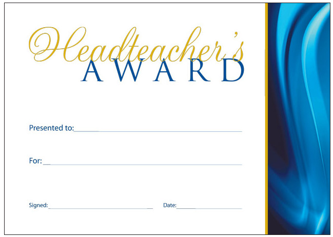 Headteacher's Award certificate