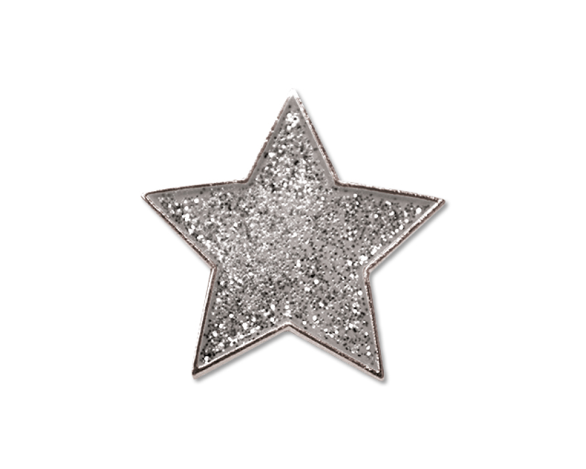 GLITTER STAR enael badge (pack of 5) - Silver
