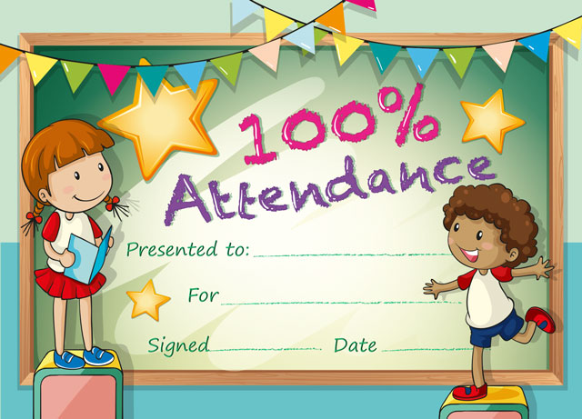 100% Attendance A5 Certificate