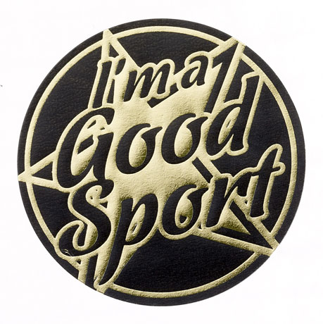 Metallic 'I'm a good sport' sticker 44mm