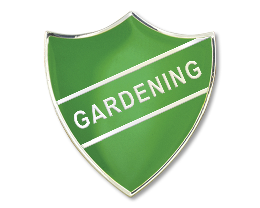 GARDENING shield badge (pack of 5) - Green