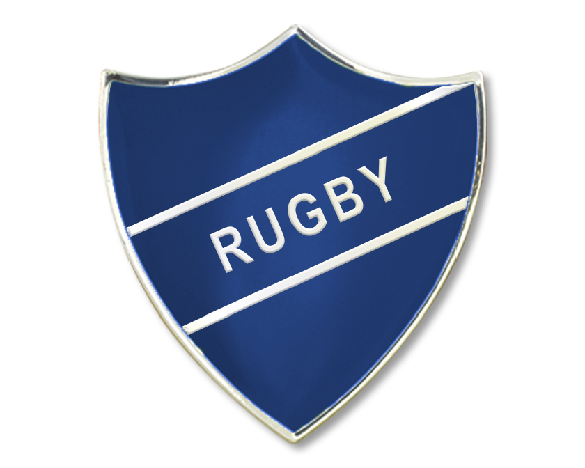 RUGBY badge in blue (pack of 5)