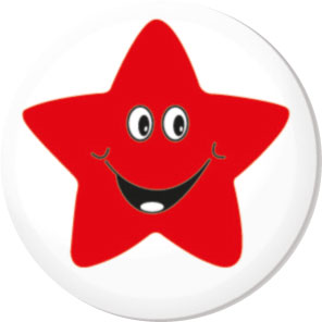 Smiling Star red button badge