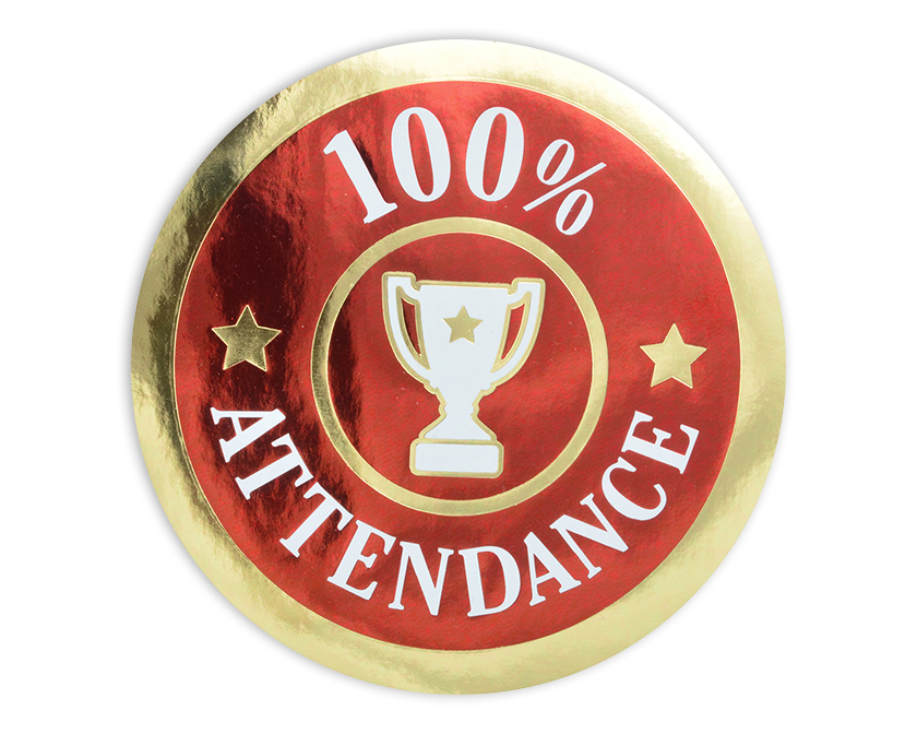 100% Attendance Jumbo Sticker
