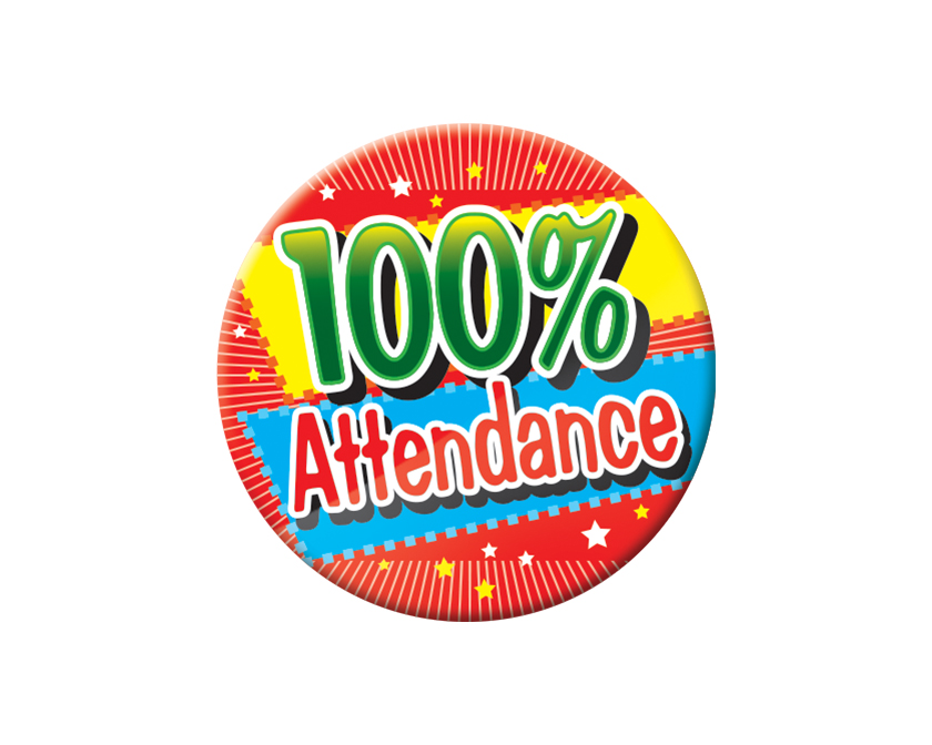 100% ATTENDANCE (red) Button Badge