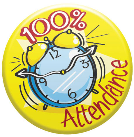 100% ATTENDANCE Button Badge in yellow